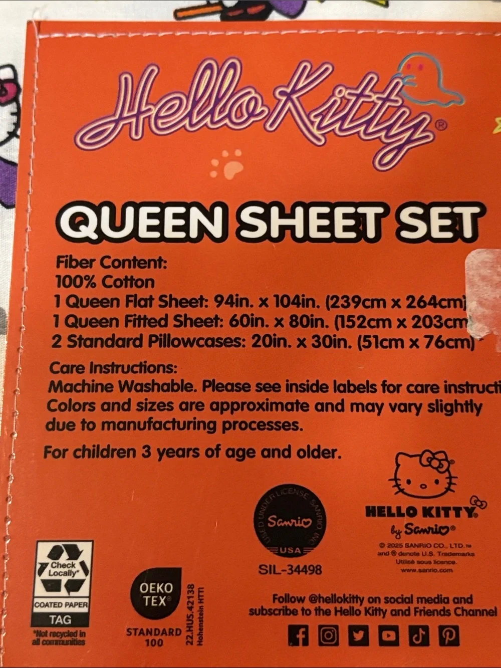 NWT Hello Kitty Witch Halloween Queen Sheet Set
